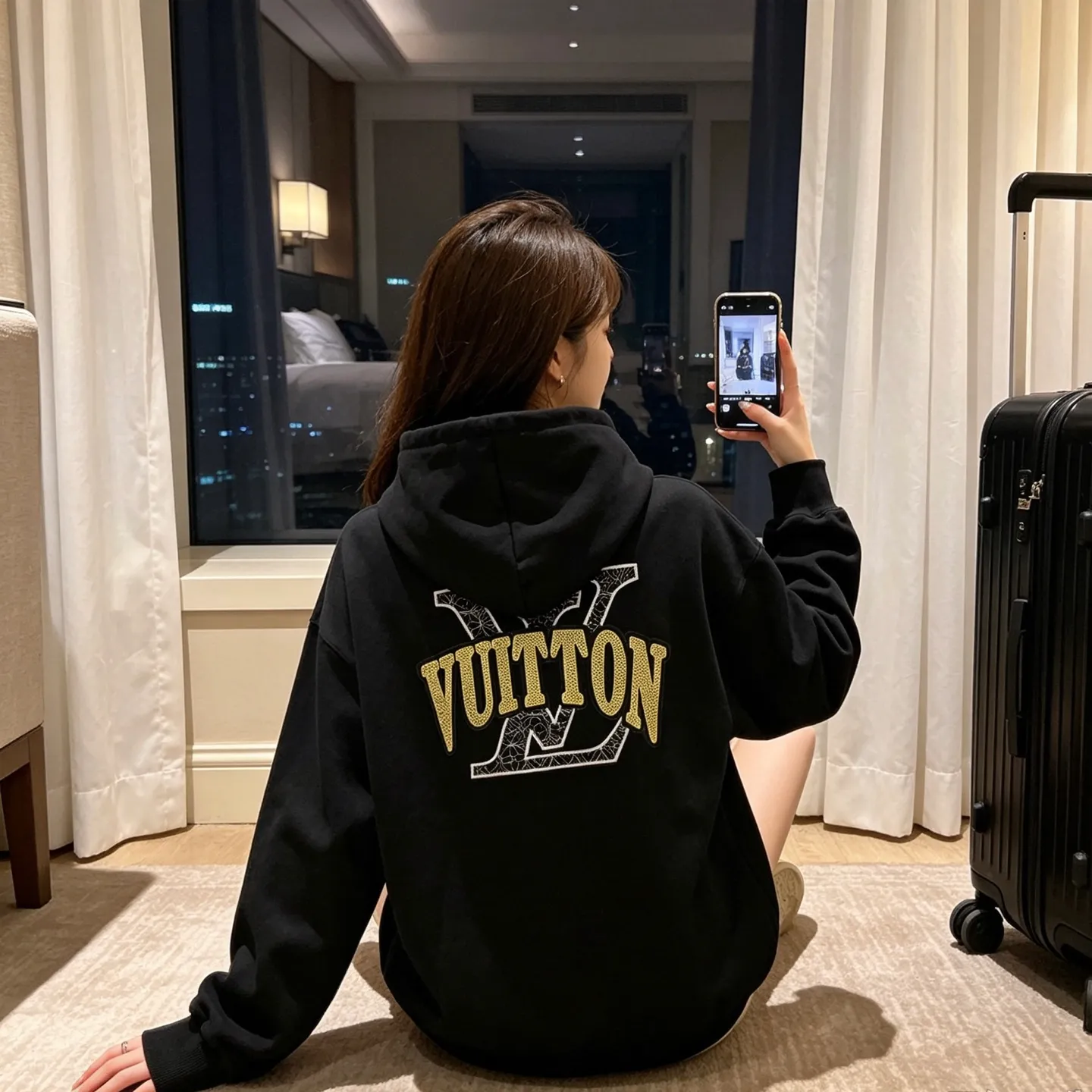 Louis Vuitton/Louis Vuitton Tatami Embroidered Logo Hooded Sweatshirt